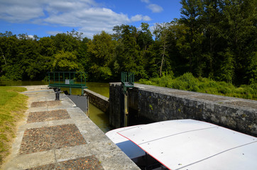 A lock gate on a canal in France