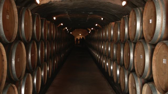 Tilt Up Wine Barrels In Cave In Queenstown, New Zealand