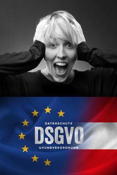 DSGVO Datenschutz Grundverordnung EU Österreich Geschäftsfrau Emotion, Schock, Stress, Panik 