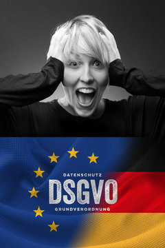 DSGVO Datenschutz Grundverordnung EU Deutschland Geschäftsfrau Emotion, Schock, Stress, Panik 