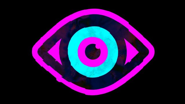 Shimmering vibrating open eye symbol, glitch effect animation loop 4K