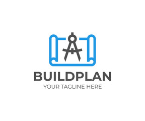 Building plan with divider logo template. Architectural project vector design. Construction blueprint logotype