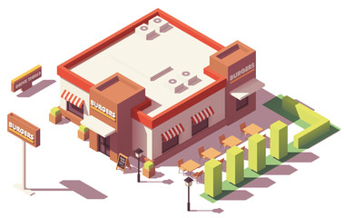 Vector isometric low poly fast food restaurant