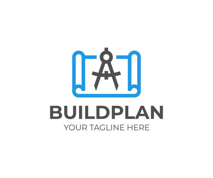 Building plan with divider logo template. Architectural project vector design. Construction blueprint logotype