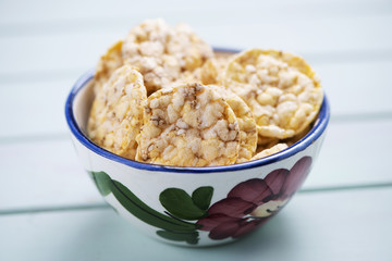 puffed corn and quinoa cakes