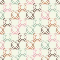 Polka dot seamless pattern. Circles in the square. Manual hatching. Brushwork. Scribble texture. Тextile rapport. 