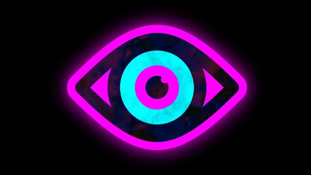 Shimmering vibrating open eye symbol, neon effect animation loop 4K
