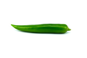 Green hot chili pepper on white.