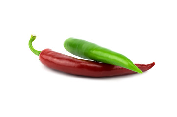 Hot chili peppers on white.