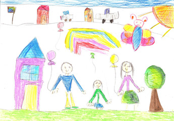 Fototapeta premium Child's drawing a happy family