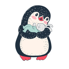 Penguin with toy Bunny