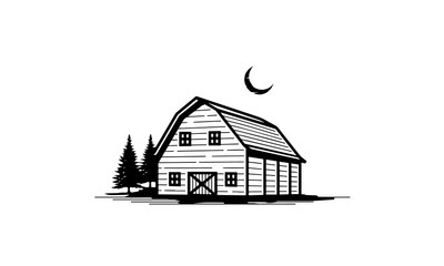 Rustic Retro Vintage Wooden Barn Farm logo Illustration