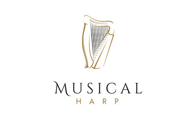 Elegant Luxury Lyre Harp Music instrument Logo design inspiration 