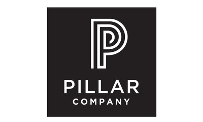 Initial Letter P Pillar Column Building with line art logo design inspiration