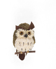 wooden owl on white background