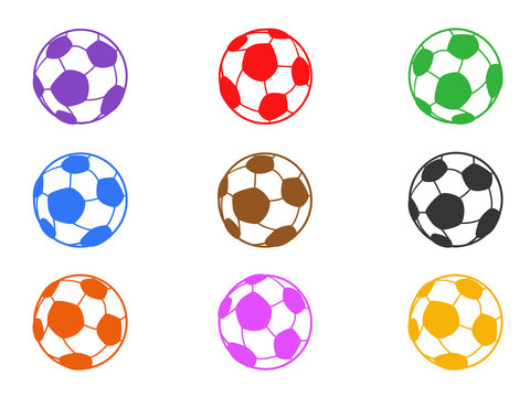 color soccer ball icons set