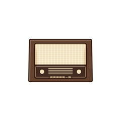 Retro radio. Vintage radio receiver isolated on white background. Vector illustration. Icon in line art flat design. House equipment 1960s, 1970s.