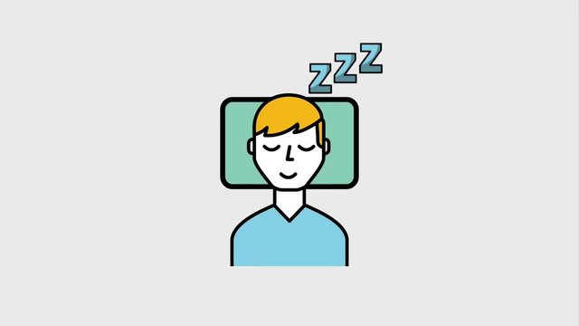 man cartoon sleeping with the pillow animation