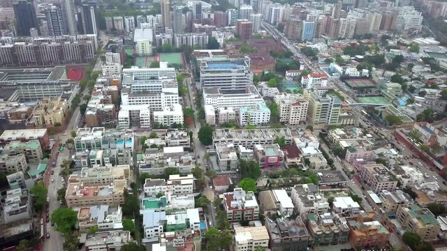 Kowloon City, Hong Kong, 05 May 2018:- Drone fly over the kowloon city in Hong Kong