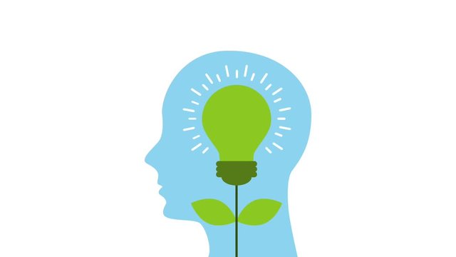 silhouette man with green bulb idea ecology concept animation