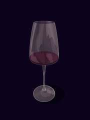 Wineglass with red wine is drawn to realism. Isolated object on the dark background. Object with transparent, EPS 10.