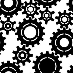 Black and white simple mechanic gears seamless pattern, vector