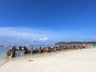 thai fishing boat at beach, Thailand, Lipe Island,Satun province, Andaman sea
