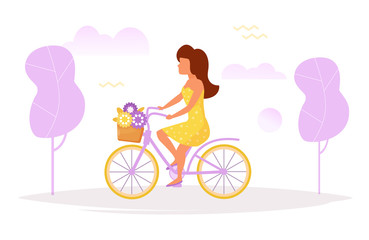 Woman riding a bicycle Vector.
