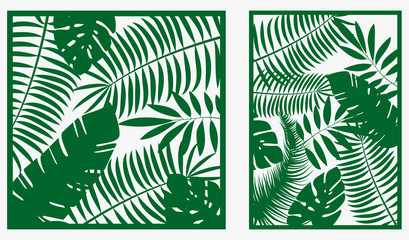 Naklejka premium Decorative card for cutting. Palm leaf pattern. Laser cut. Vector illustration.
