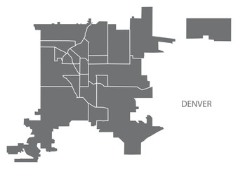 Denver Colorado city map with neighborhoods grey illustration silhouette shape