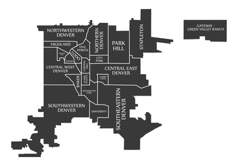 Denver Colorado city map USA labelled black illustration