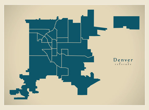 Modern City Map - Denver Colorado City Of The USA With Neighborhoods