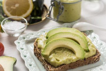 Healthy Breakfast with Fresh Avocado Spread Guacamole