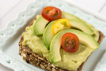 Healthy Breakfast with Fresh Avocado Spread Guacamole