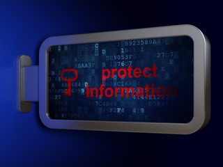 Security concept: Protect Information and Key on advertising billboard background, 3D rendering