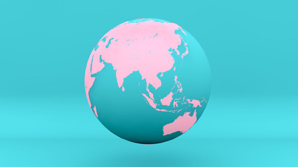globe earth Asia Australia blue pink