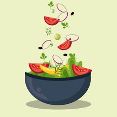 Delicious and healthy salad in bowl vector illustration graphic design