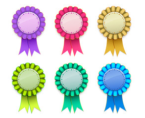 Ribbon Award badge Pink Light Green Blue Yellow Magenta on background