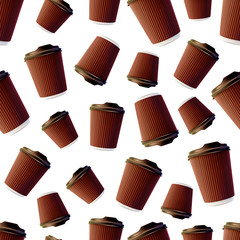 Coffee Ripple Cup Isolated on a White Background. Seamless Pattern