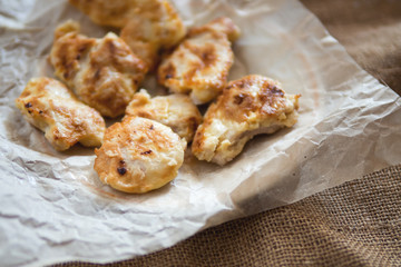 The meat in the batter. Fried chicken in egg