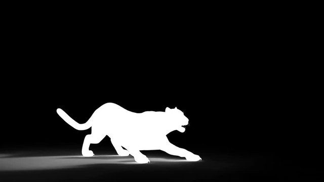 3d Illustration Black Panther Isolate on White Background with Alpha Matte, Black Tiger Attack Seamless Loop Animation.