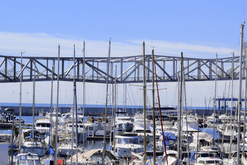 Yachting port in Barcelona day light. Empty copy space for Editor's text.