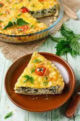 Quiche pie with cottage cheese and nettles