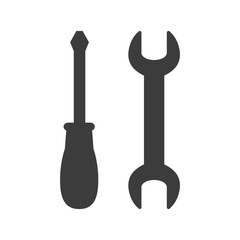 Wrench and screwdriver icon on white background.