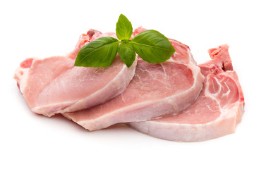 Fresh raw beef steak isolated on white background, top view.