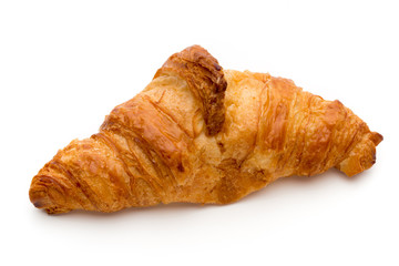 Tasty buttery croissants on the white background.