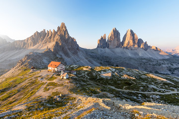 Panoramablick von Tre Cime di Lavaredo, in den Dolomiten, Italien