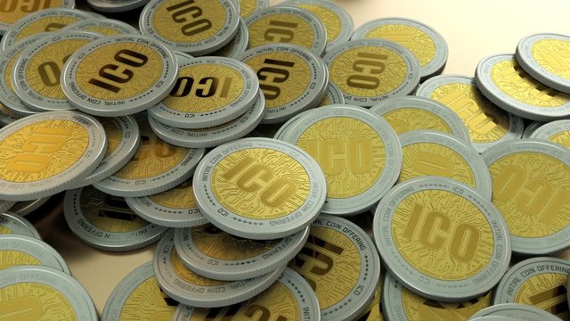 Seamlessly looping animation of camera circling around a pile of ICO crypto currency coins. Great for blockchain and fintech related content.