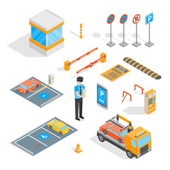 Obraz premium Parking Signs 3d Icons Set Isometric View. Vector