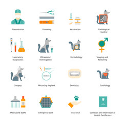 Cartoon Veterinary and Grooming Signs Color Icons Set. Vector